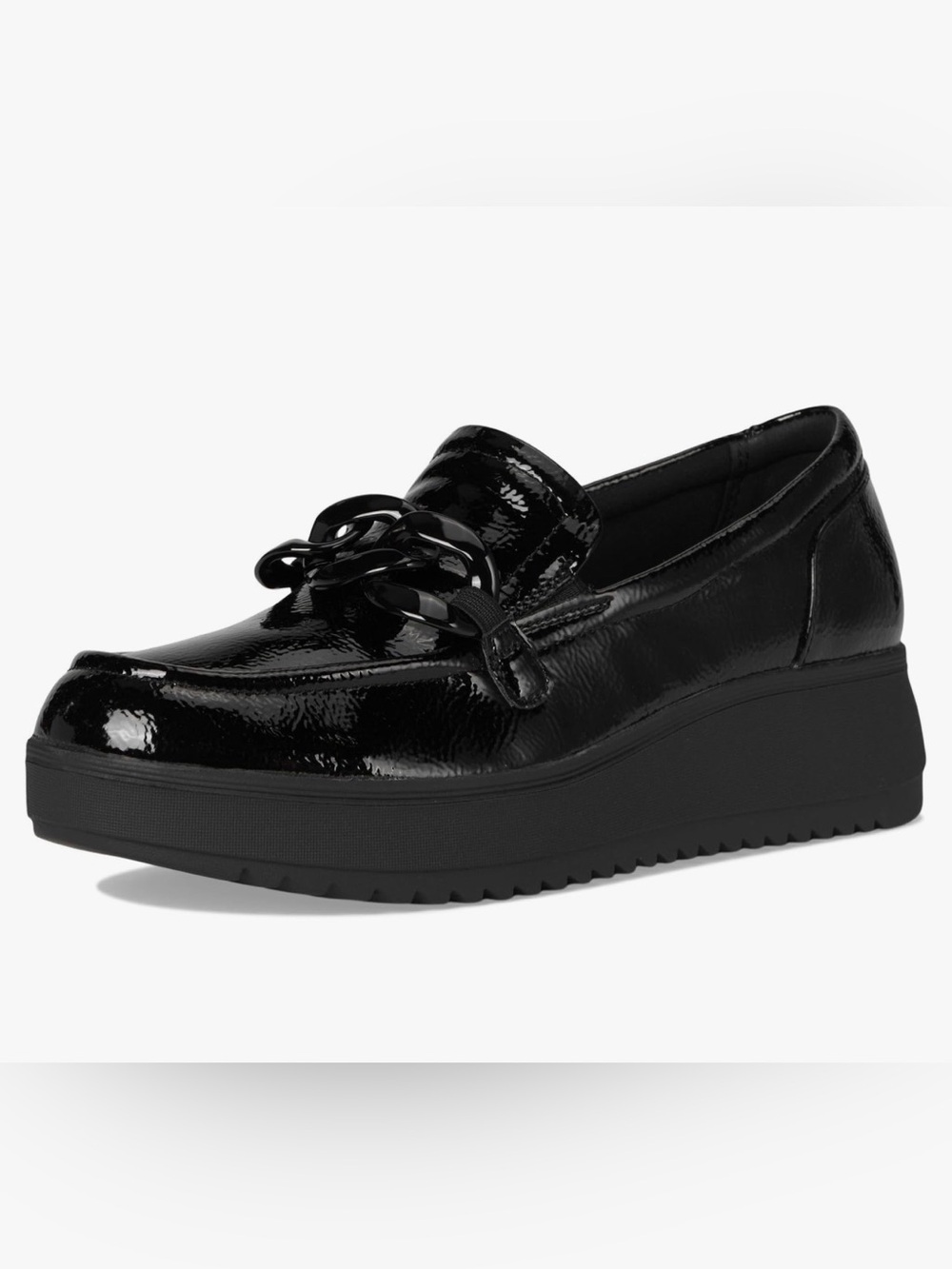 Clarks Zylah Black Patent Chain-Accent Women's Platform slip on Loafers